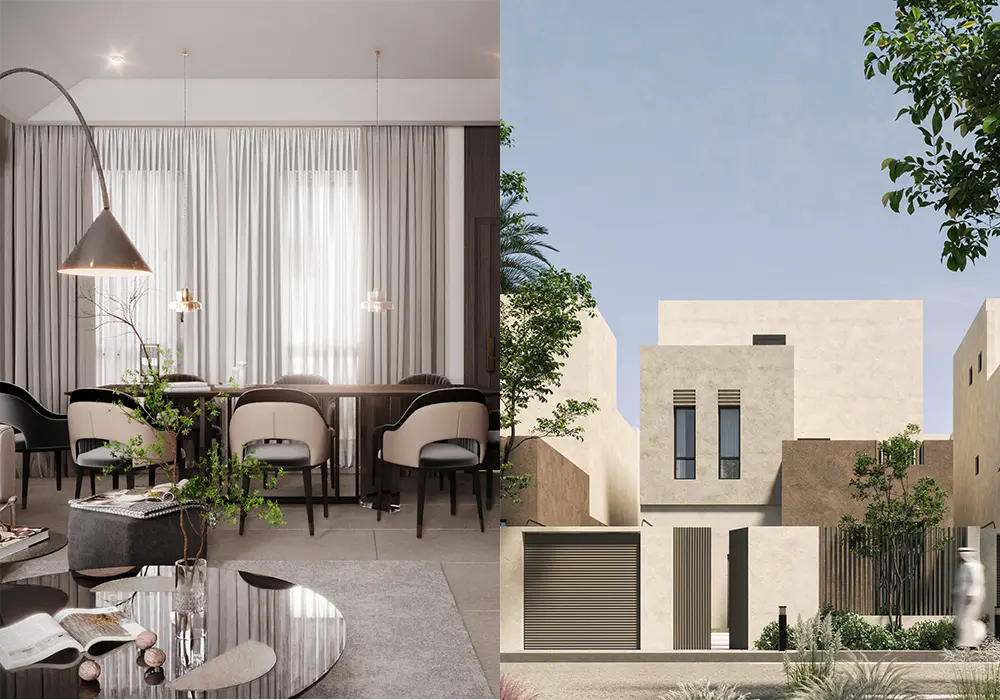 تصميم الواجهة والتصميم الداخلي لمشروع سنا الجبيلة